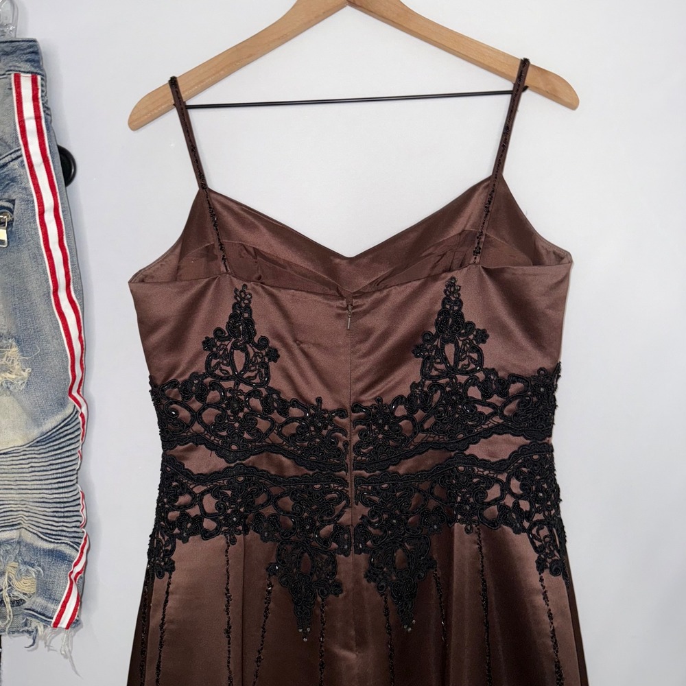 Vintage Dark Beaded Chocolate Donna Gray Formal Gown Evening Dress Floor‎ Length - Picture 9 of 13